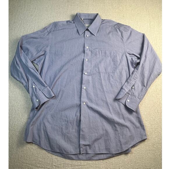 Ermenegildo Zegna Men’s Size 43/17 Blue Windowpane Check Long Sleeve Dress Shirt - Picture 1 of 8